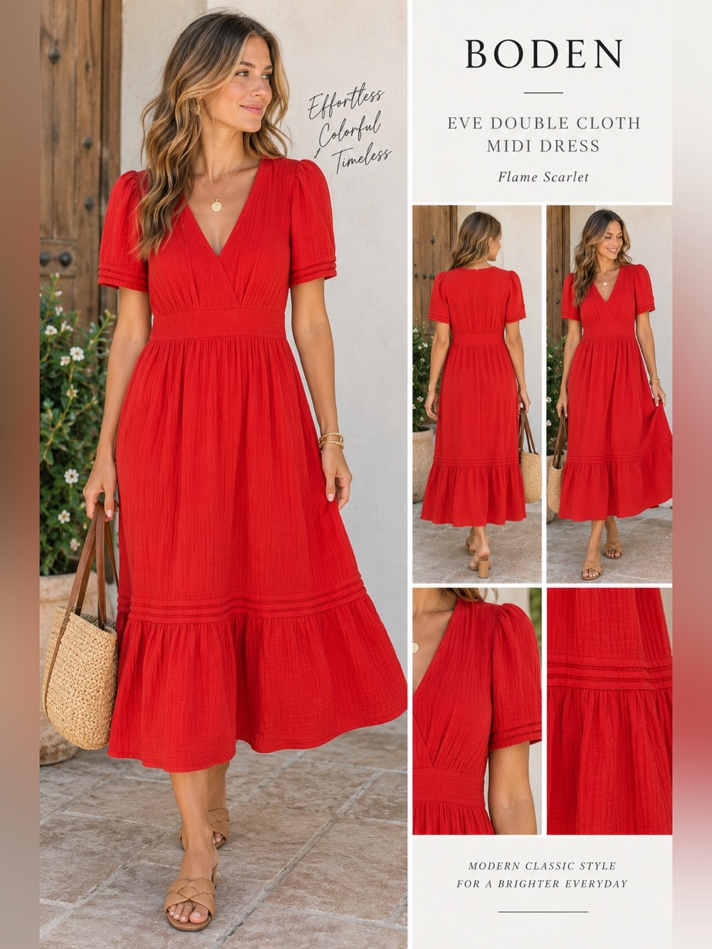 Boden Eve Double Cloth Midi Dress Flame Scarlet Size 8R